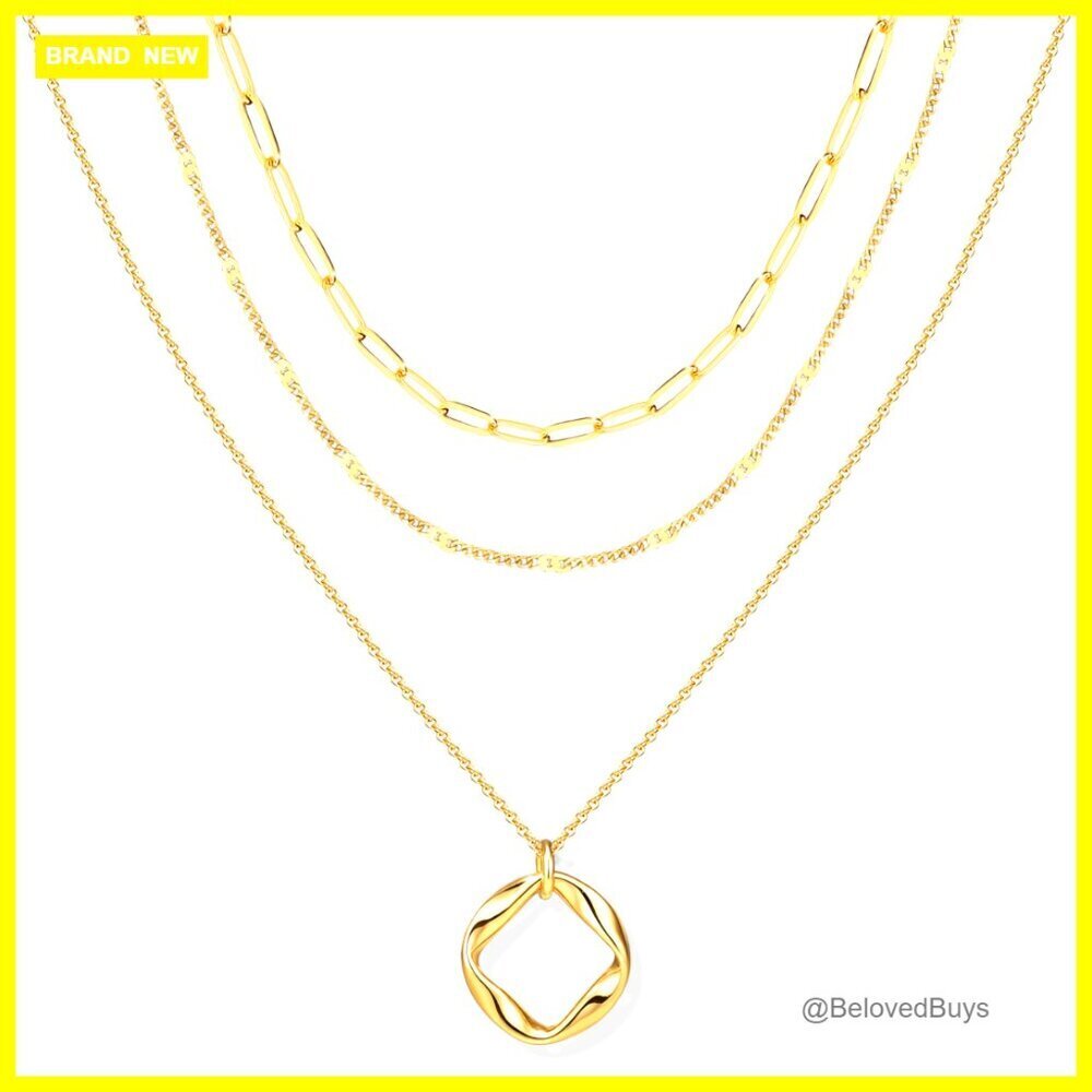 Gold Plated Layered Necklace Set with Heart Cross Bow Pendants